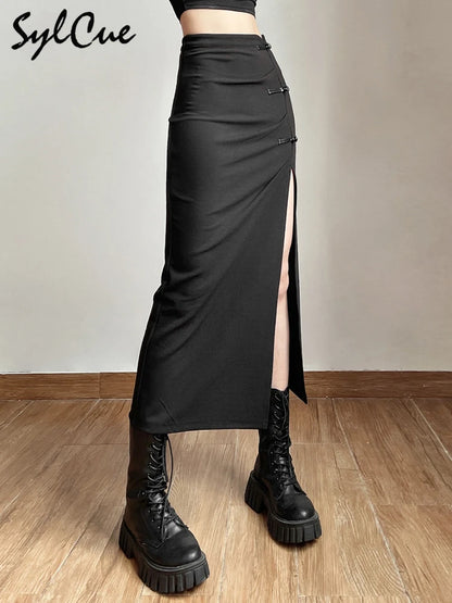 Nibber Black Sexy Split Simple Casual All-Match Hot Street Outing Cool Mature Vitality Personality Trend Basic Women'S Skirt