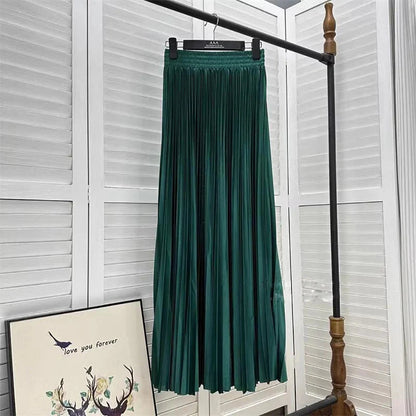 98cm Basics Maxi Pleated Skirt for Women New Korean Casual All-match Solid A Line High Waist Long Maxi Skirt Female