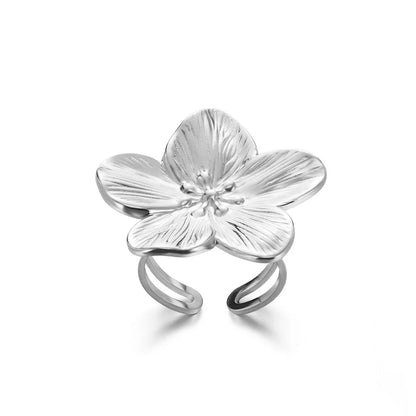 Elegant Stainless Steel Big Bloom Flower Rings For Women Gold Color New Style Open Rings Finger Jewelry Wedding Her Gift Punk