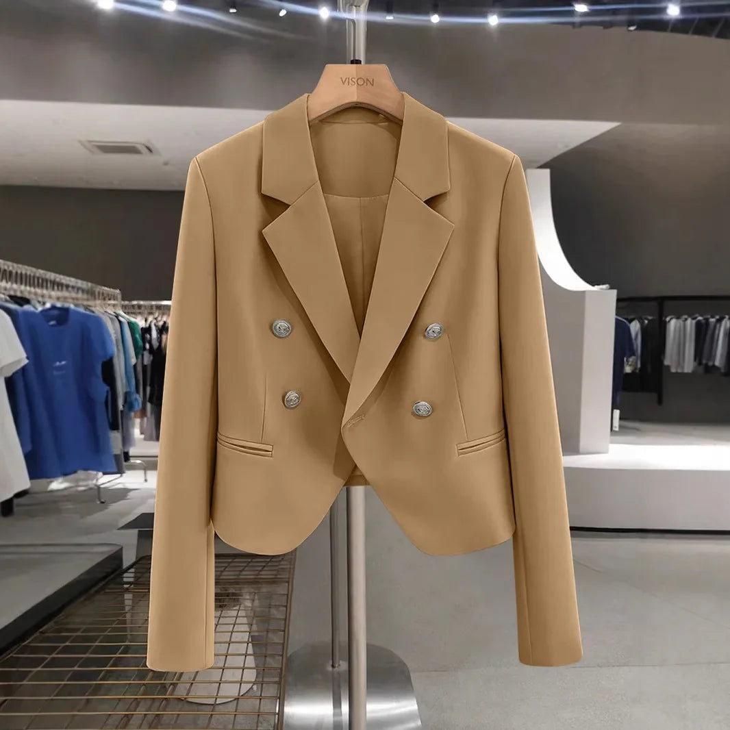 Casual Black Women's Small Suit Jacket 2025 New Spring Autumn Korean Design Sense Polyester Fiber Full Sleeve Solid Color