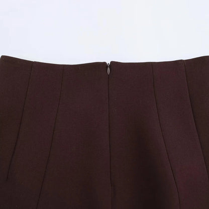 KONDALA 2025 Fall Winter Brown Elegant Office Lady Suits Fashion Shrug Pockets Blazers Elegant Zipper Skirts Chic Baggy Pants