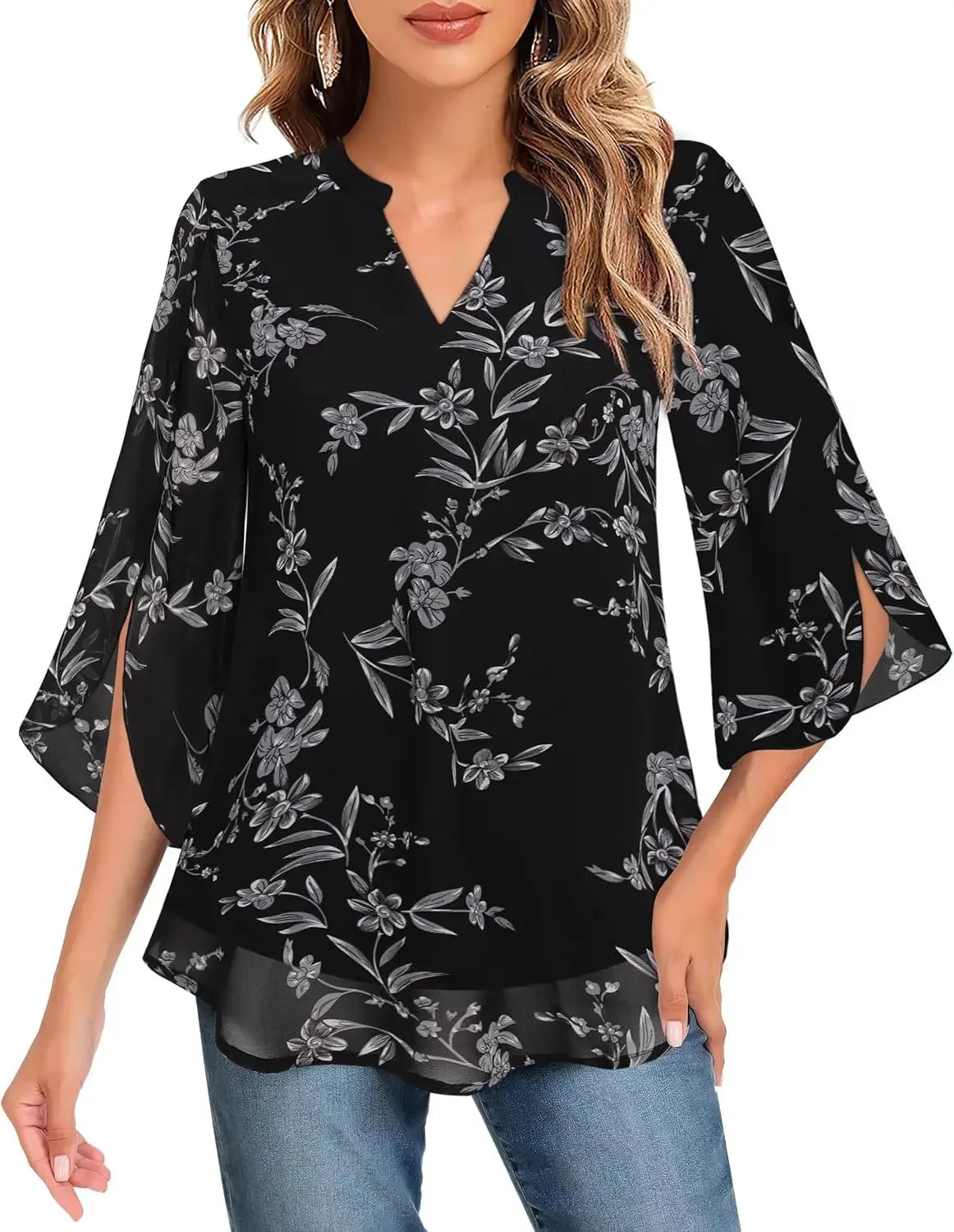 Casual Summer Hot Sale Of The Season Women's Shirt Loose V-neck Petal Sleeve Chiffon Blouse Fashionable Elegant Female Top with