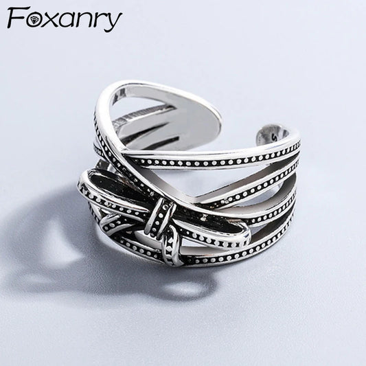 Foxanry Silver Color Bowknot Geometric Rings For Women Girl Trendy Personality Vintage Elegant Creative Sweet Party Jewelry Gift