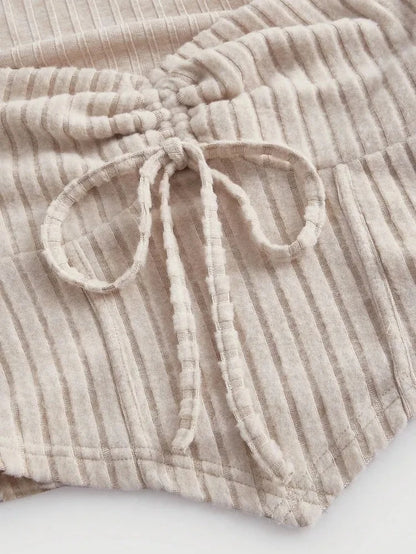 Elegant Y2K Flare Sleeve Sweetheart Neck Rib-knit Crop Top Spring Fall 2024 Casual Drawstring Long Sleeve T Shirt Blouse