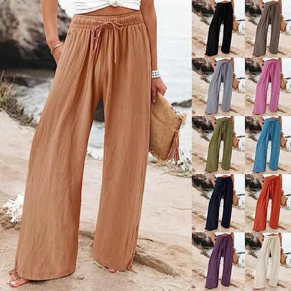 RX6610 Autumn and Winter 2023 AliExpress Europe and America Cross border Women's New Cotton and Hemp Wide Leg Drawstring Beach P