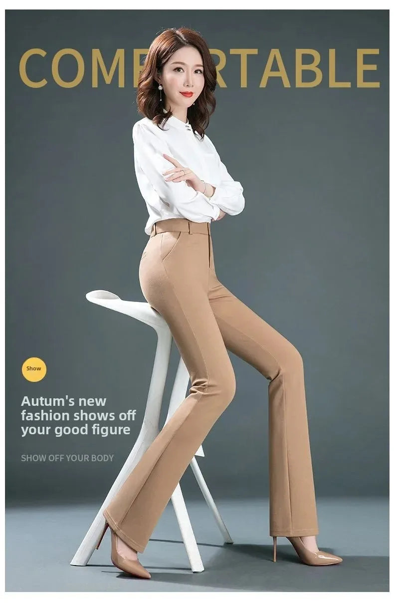 Spring Autumn New Style High Waist Loose Straight Mom Pants Women's plus Size Elastic Casual Classic Long Trousers