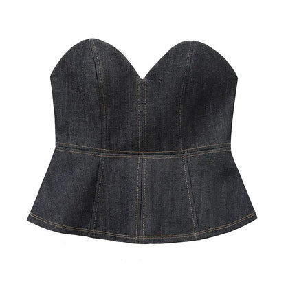 HH Female Spring Vintage Denim Blazer Long Sleeves Turn Down Collar Single Breasted Fake Pockets Street Fashion Coats