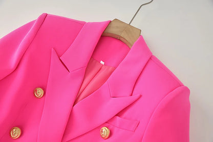 Bright Color Spring Autumn Women Hot Pink Slim Chic Fashion Street Lady Quality Blazer Outer Wear Jackets