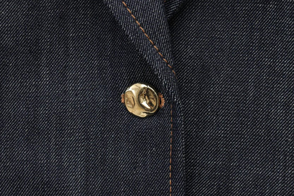 HH Female Spring Vintage Denim Blazer Long Sleeves Turn Down Collar Single Breasted Fake Pockets Street Fashion Coats