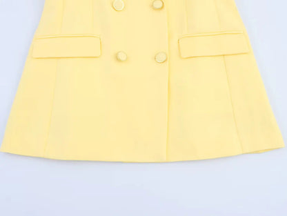 KONDALA Elegant Yellow Blazer Women's Double-breasted Lapel Blazer Fashion High Street 2025 Spring Summer Holidays Commute Suit