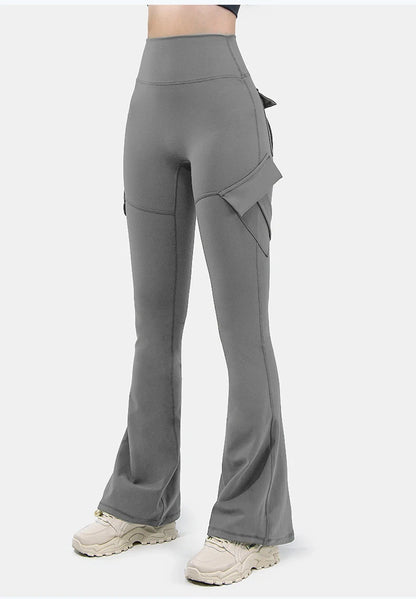 New Women Casual Bootleg Yoga Pants Plus Size Workout Flare Leggings High Waist dungarees  Pants with Pockets Sports Wear