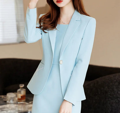 Yitimuceng Elegant Blazer Women Office Fashion Long Sleeve Suits Solid Single Button Pockets 2025 New All Seasons Dress Suits