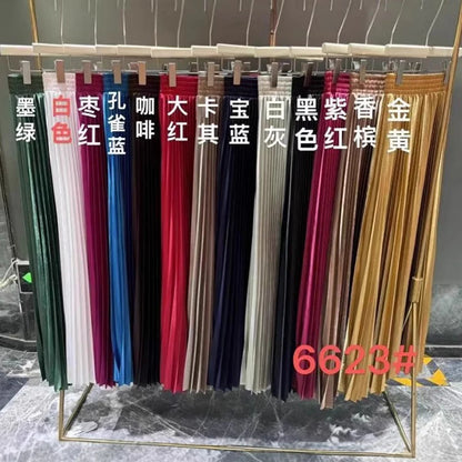 98cm Basics Maxi Pleated Skirt for Women New Korean Casual All-match Solid A Line High Waist Long Maxi Skirt Female