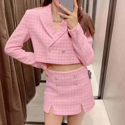 Klacwaya Tweed Set 2 Piece Chic Blazer Women Suit Shorts Sets Women 2022 Suit With Shorts For Women Female Suits