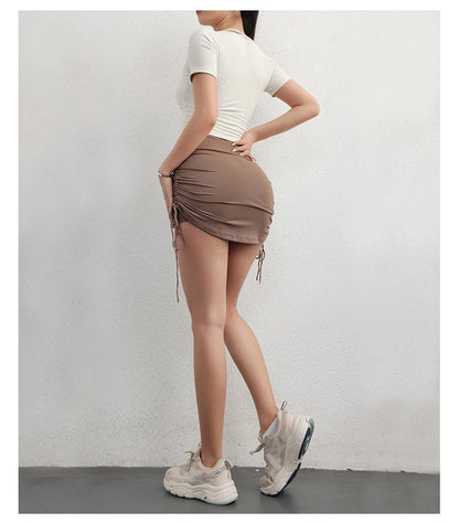 Women'S Drawstring High-Waisted Skirt Women Running Anti-Go Naked Yoga Shorts Full Fitness Tennis Sports Shorts