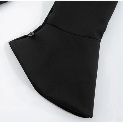 Sexy Slim Flared Sleeve Women's Shirt Solid Lapel Single-breasted Back Bandage Tunic Female Blouses Spring Trend New Lady