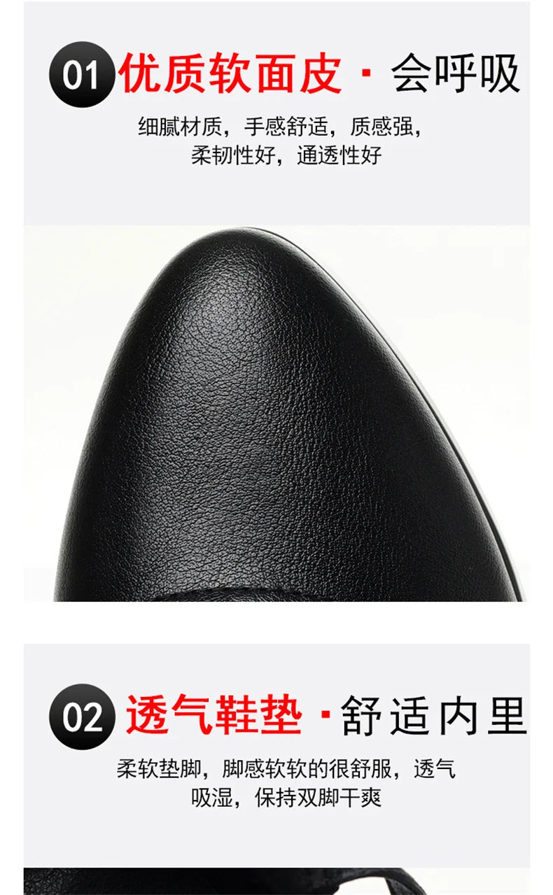High Heels Comfort Platform Pumps 2024 Spring New Fashion Buckle Solid Black Shoes Woman Soft Leather Waterproof Single Shoes
