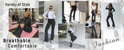 Women's High Waisted Flared Yoga Pants with Pockets Tummy Control Bootcut Leggings for Gym Fitness Casual Wear