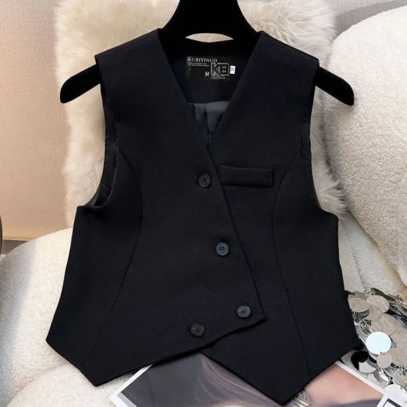 Simple Sleeveless Suit Vest Casual Wide Leg Pants Two-piece Set for Women 2025 New Elegant Suit Set
