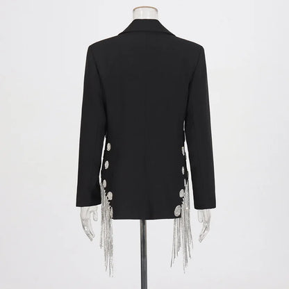 ZMEENNA White Blazer Notched Collar Single Button Patchwork Metal Tassel Jackets For Women 2025 Spring Fashion New Coats ZM628