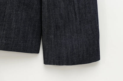 HH Female Spring Vintage Denim Blazer Long Sleeves Turn Down Collar Single Breasted Fake Pockets Street Fashion Coats