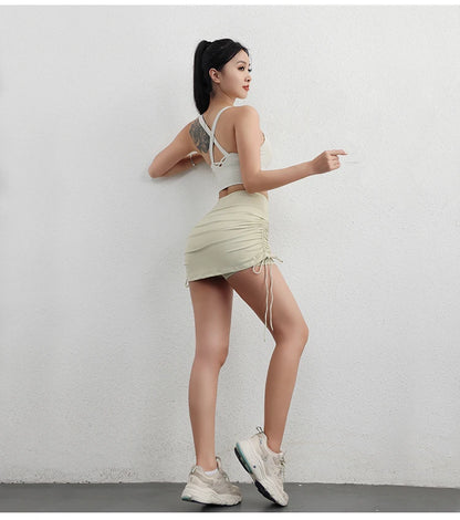 Women'S Drawstring High-Waisted Skirt Women Running Anti-Go Naked Yoga Shorts Full Fitness Tennis Sports Shorts