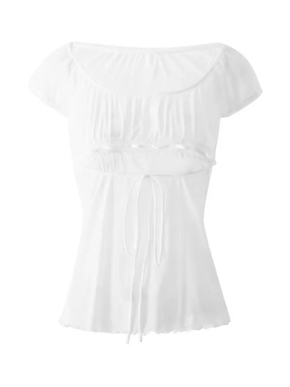 Women Summer Y2K Aesthetic Tops Lace Trim Cap Sleeve Low Cut Shirts Vintage Casual Sexy Tops and Blouses Female