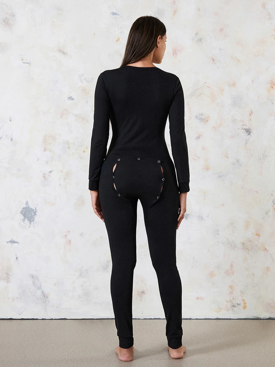 Women's 1Piece Lounge Pajamas Star Print Sexy Butt Button Back Flap Jumpsuit Sleepwear Romper Oversized Homewear