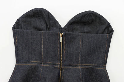 HH Female Spring Vintage Denim Blazer Long Sleeves Turn Down Collar Single Breasted Fake Pockets Street Fashion Coats