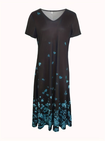 Charming Floral Print V Neck Dress - Flowy & Comfortable Short Sleeve Style - Perfect for Spring & Summer Wardrobe - Womens Casual Clothing