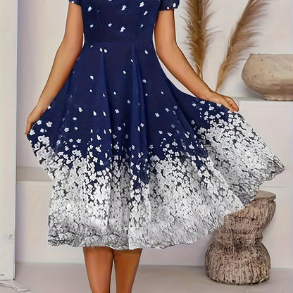 Charming Floral Print V Neck Dress - Flowy & Comfortable Short Sleeve Style - Perfect for Spring & Summer Wardrobe - Womens Casual Clothing