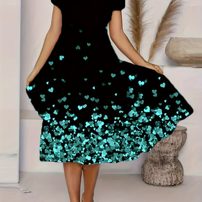 Charming Floral Print V Neck Dress - Flowy & Comfortable Short Sleeve Style - Perfect for Spring & Summer Wardrobe - Womens Casual Clothing