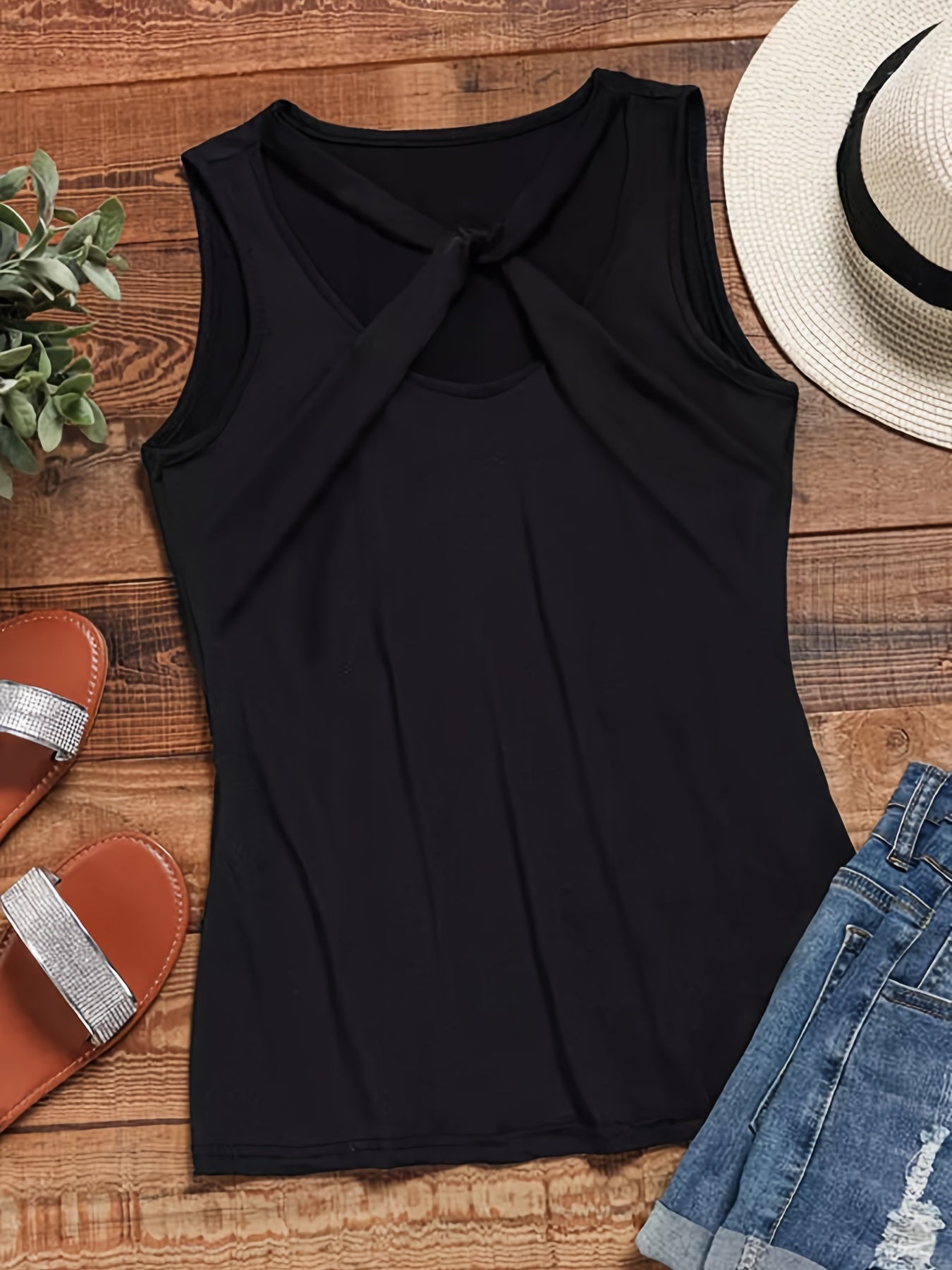 Criss Cross Adjustable Strap Tank Top - Flattering & Sexy Sleeveless Style - Breathable Solid Colors for Womens Casual Summer Wear