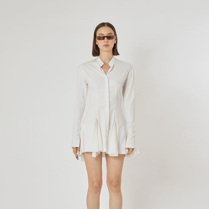 Ruffled Cardigan Crew Neck Long Sleeve Single Breasted Dress