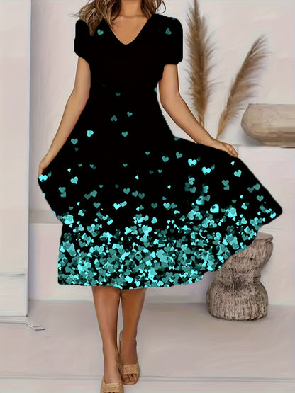 Charming Floral Print V Neck Dress - Flowy & Comfortable Short Sleeve Style - Perfect for Spring & Summer Wardrobe - Womens Casual Clothing